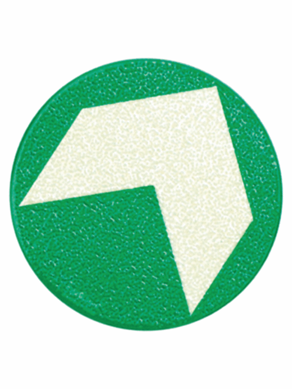 Fotoluminiscenční podlahové značení - Podlahový symbol: Kruh se šipkou z fotoluminiscenčního hliníku