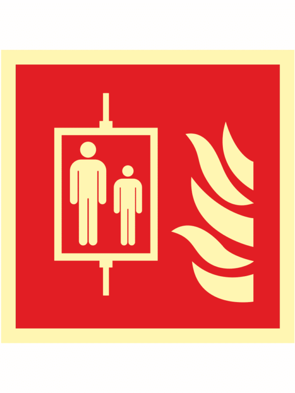 Požární výtah - symbol ISO 7010 fotoluminiscenční