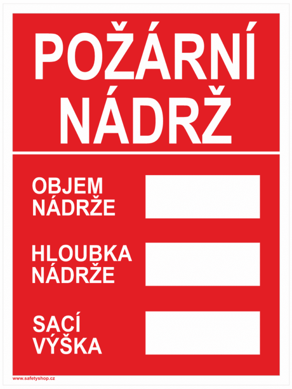 Požární nádrž - objem/hloubka/sací výška