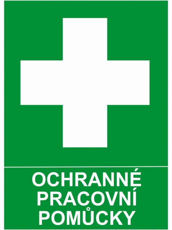 Bezpečnostní tabulky - Symbol s textem: "Ochranné pracovní pomůcky"