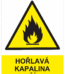 Výstražná bezpečnostní tabulka symbol s textem: "Hořlavá kapalina I. třídy"