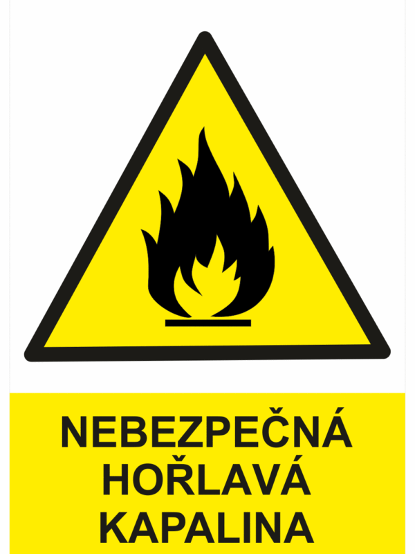 Výstražná bezpečnostní tabulka symbol s textem: "Nebezpečná hořlavá kapalina"