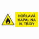 Výstražná bezpečnostní tabulka symbol s textem: "Hořlavá kapalina IV. třídy"