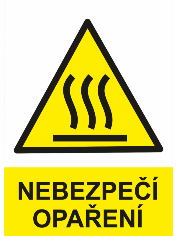 Výstražná bezpečnostní tabulka symbol s textem: "Nebezpečí opaření"
