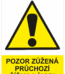 Výstražná bezpečnostní tabulka symbol s textem: "Pozor zúžená průchozí šířka lávky"