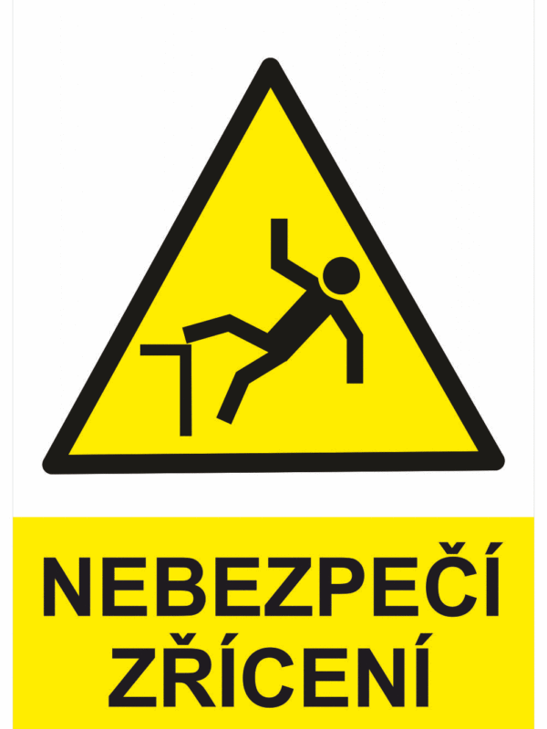 Výstražná bezpečnostní tabulka symbol s textem: "Nebezpečí zřícení"