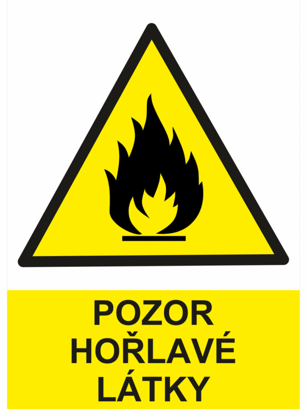 Výstražná bezpečnostní tabulka symbol s textem: "Pozor hořlavé látky"