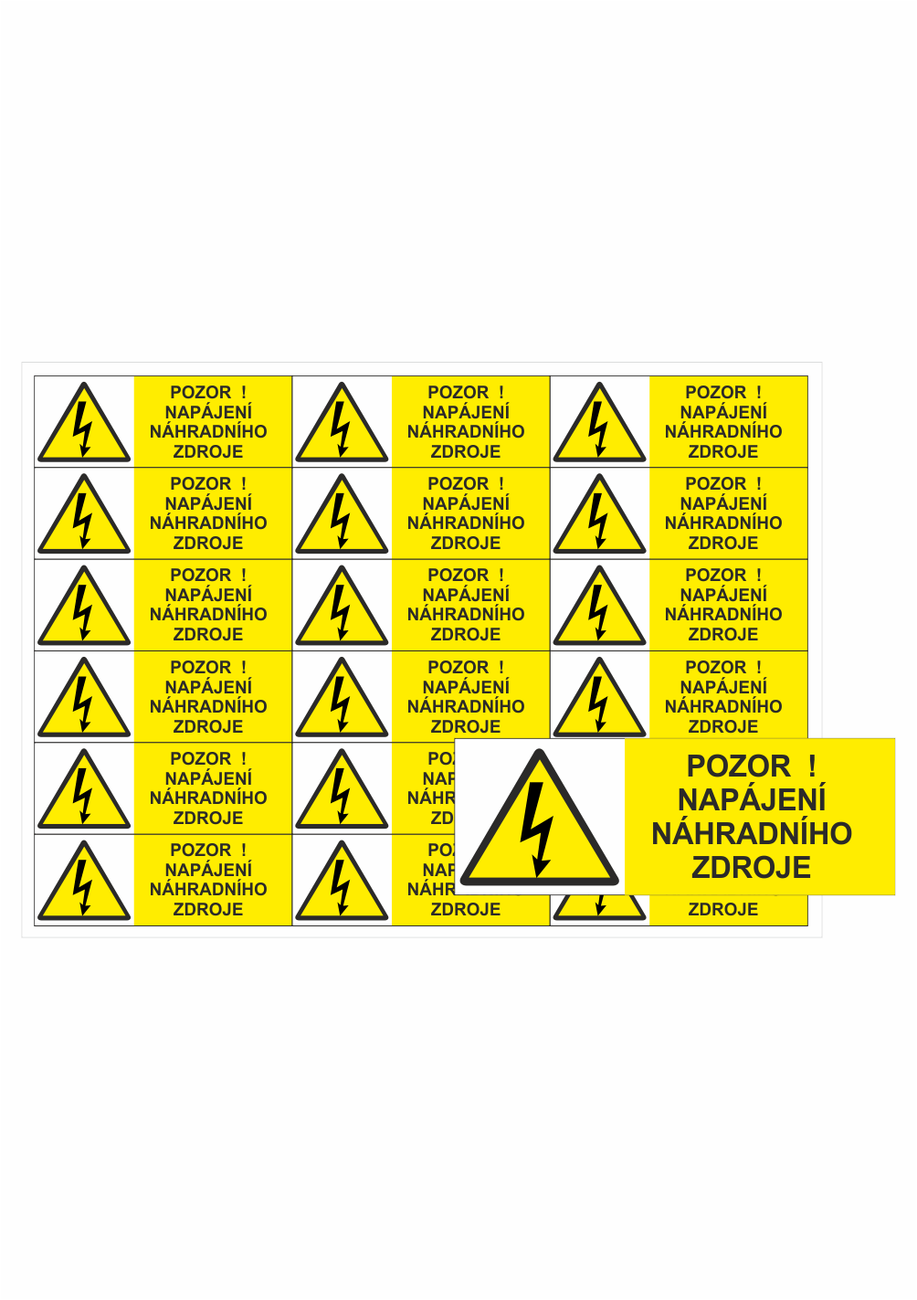 210323A Značení elektro a ESD - Symboly a aršíky: Pozor ! Napájení náhradního zdroje (Aršík)