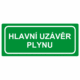 Únikové tabulky a značení bezpečí textová: "Hlavní uzávěr plynu"