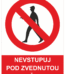 Zákazová bezpečnostní tabulka symbol s textem: "Nevstupuj pod zvednutou plošinu!"