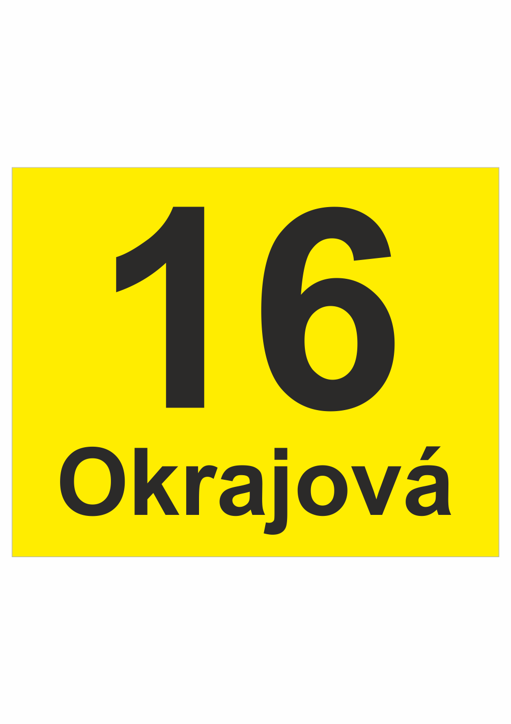 249128y Značení budov - Značení ulic a domů: Číslo orientační, Číslo + Text (Žluté s černým textem bez rámečku)