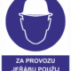 Příkazová bezpečnostní tabulka symbol s textem: "Za provozu jeřábu použij ochrannou přilbu"