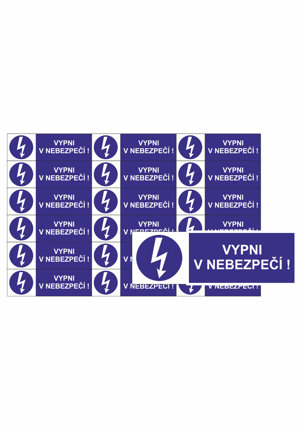 253913A Značení elektro a ESD - Symboly a aršíky: Vypni v nebezpečí (Aršík)