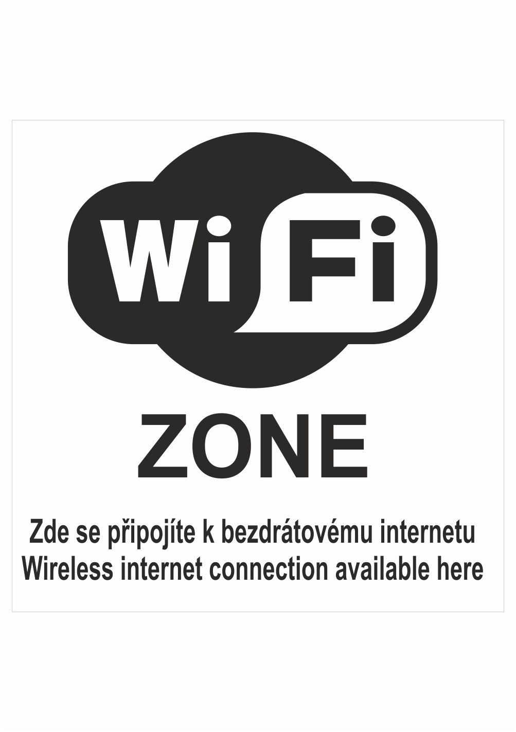 27c003w Značení budov, prostorů a vstupů - Označení wifi připojení: "WIFI ZONE / Zde se připojte k bezdrátovému internetu / Wireless internet connection available here"