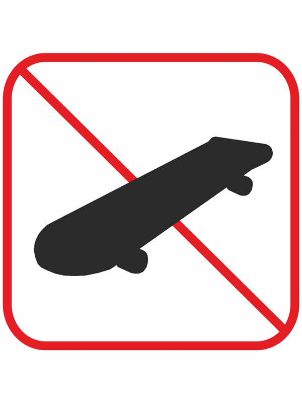 Značení budov, prostorů a vstupů - Označení místnosti (Piktogramy): Zákaz skateboardů (Čtverec)
