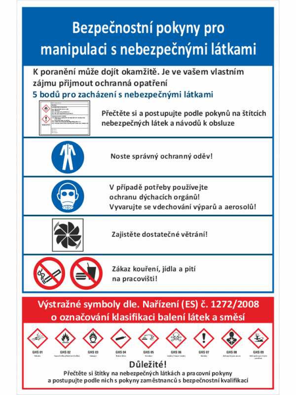 Bezpečnostní pokyny pro manipulaci s nebezpečnými látkami