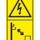 Značení strojů dle ISO 11 684 - Kombinovaný štítek: Pozor elektrické napětí / Dodržujte bezpečnou vzdálenost od rozvodů el. energie (Vertikální)