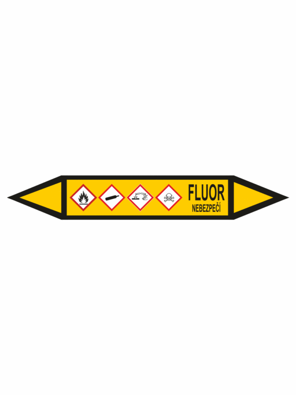 Značení dle ČSN - Potrubní šipky se symboly GHS Plyn: Fluor