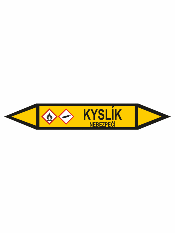 Značení dle ČSN - Potrubní šipky se symboly GHS Plyn: Kyslík