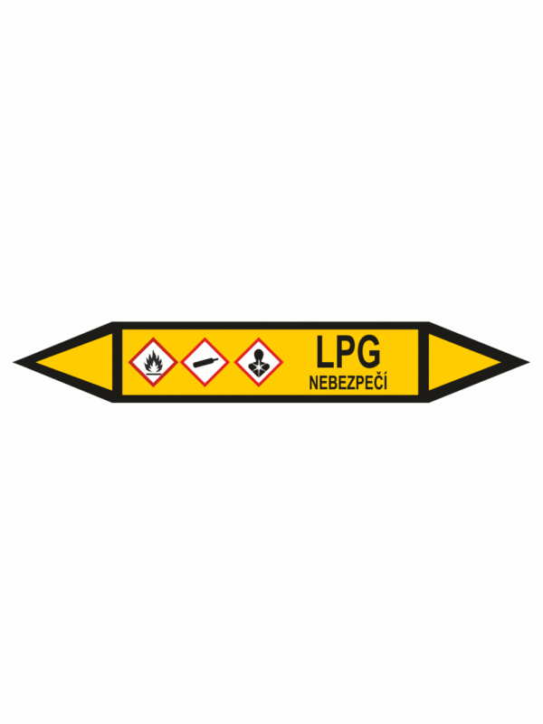 Značení dle ČSN - Potrubní šipky se symboly GHS Plyn: LPG