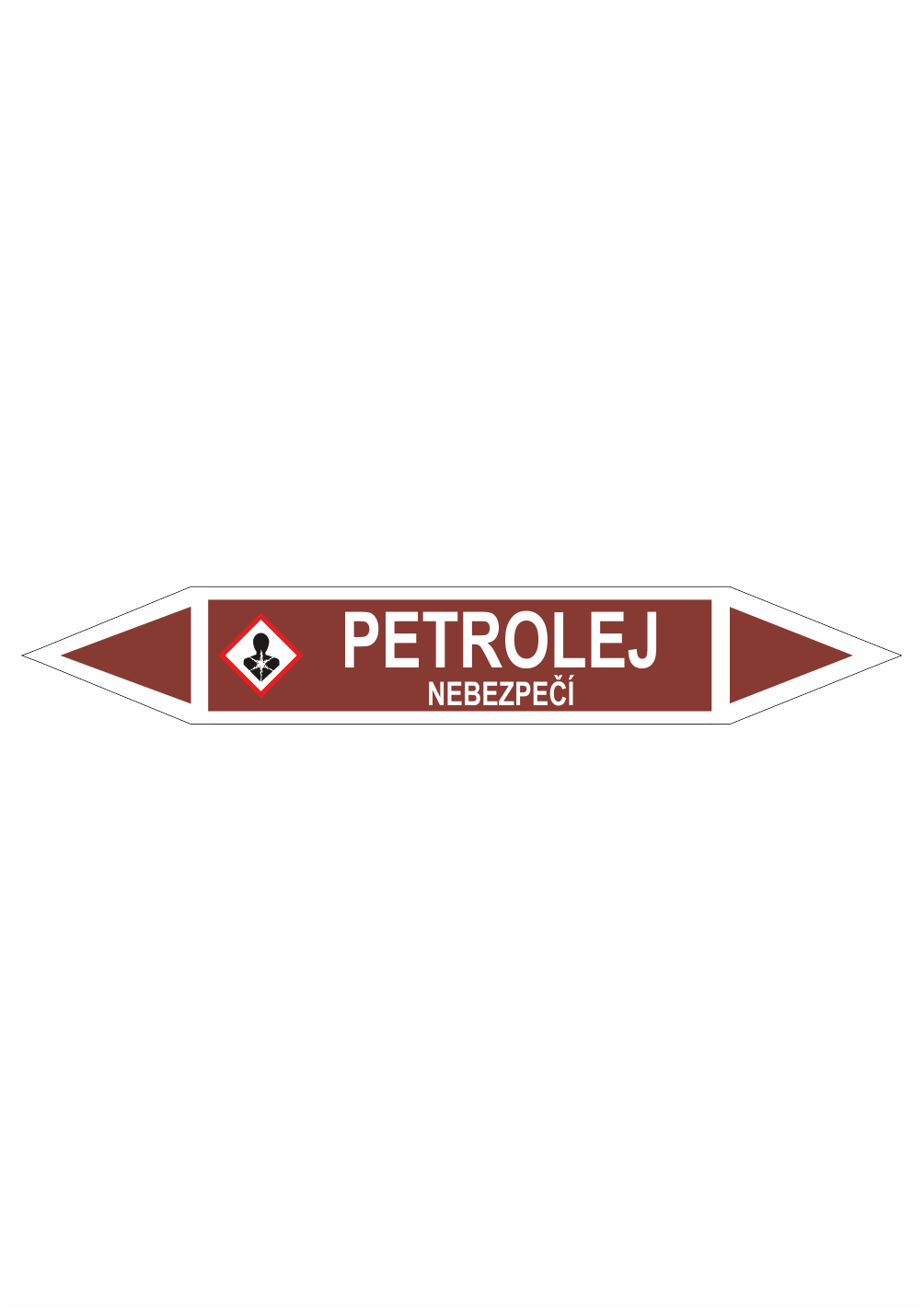 401236 Značení dle ČSN - Oboustranné potrubní šipky se symboly GHS Tekutiny: Petrolej