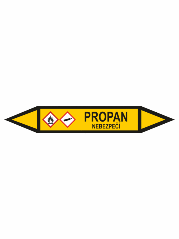 Značení dle ČSN - Potrubní šipky se symboly GHS Plyn: Propan