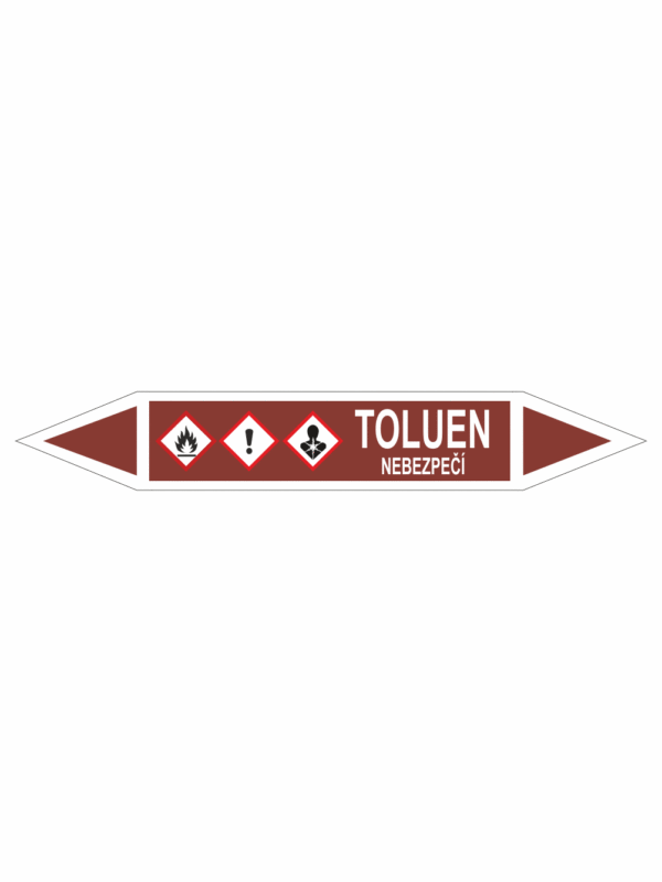 Značení dle ČSN - Oboustranné potrubní šipky se symboly GHS Tekutiny: Toluen