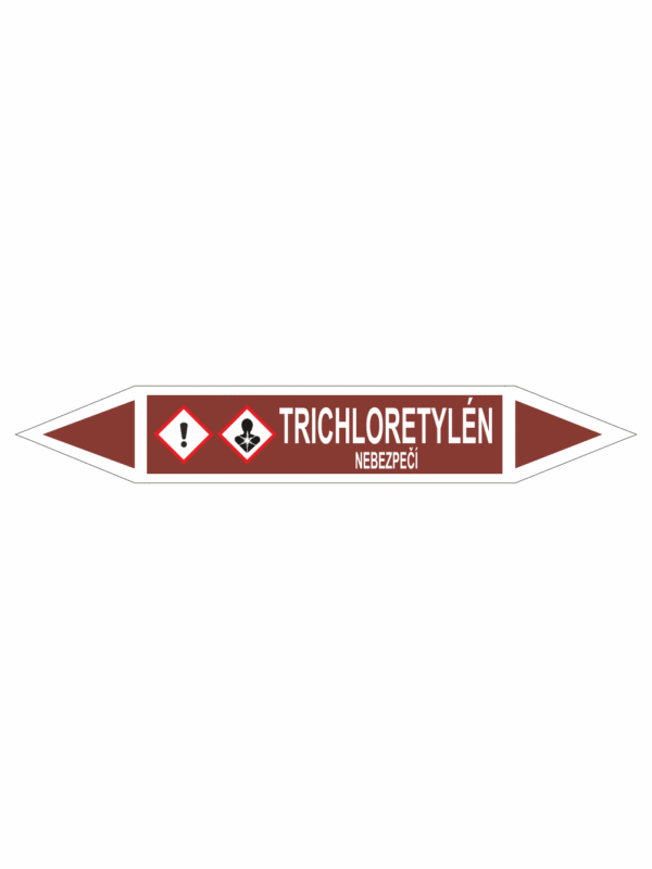 Značení dle ČSN - Oboustranné potrubní šipky se symboly GHS Tekutiny: Trichloretylén