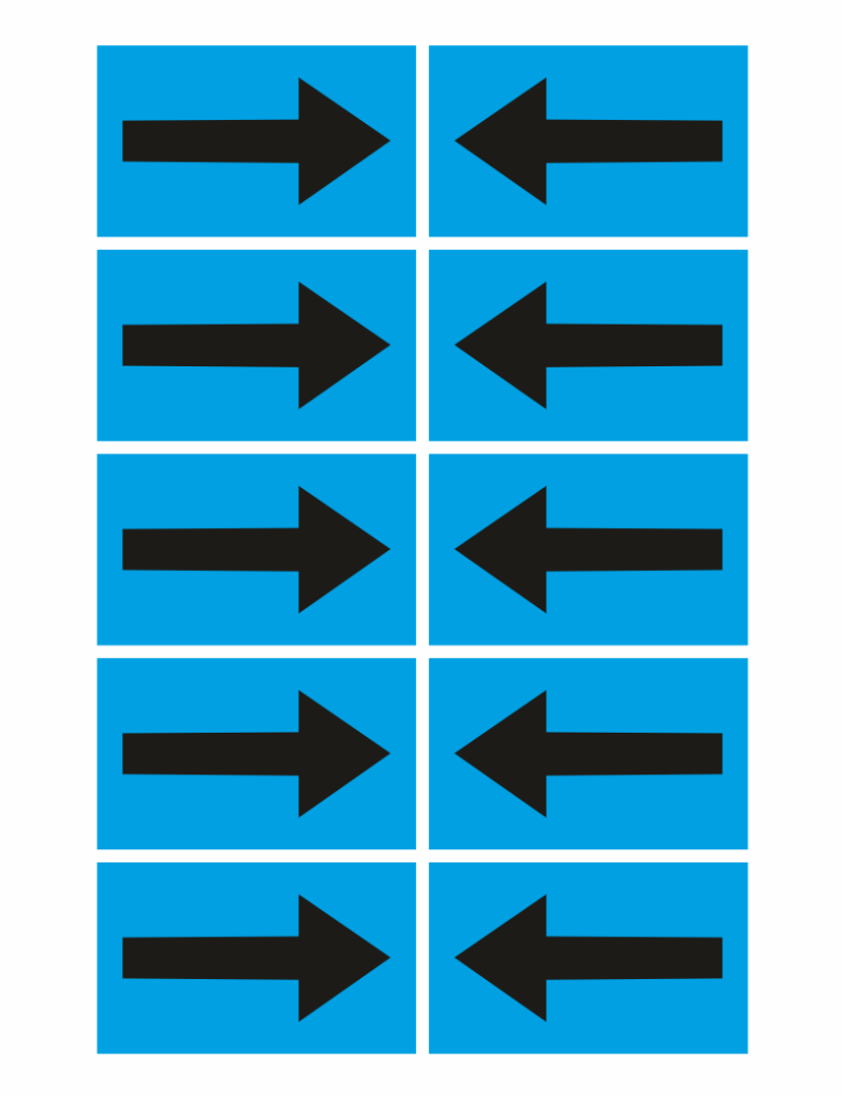 Five rows of blue tiles; in each row, the left tile shows a bold right-pointing arrow and the right tile shows a bold left-pointing arrow.