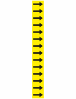 Vertical yellow strip with multiple black right-pointing arrows in a column, set against a white background.