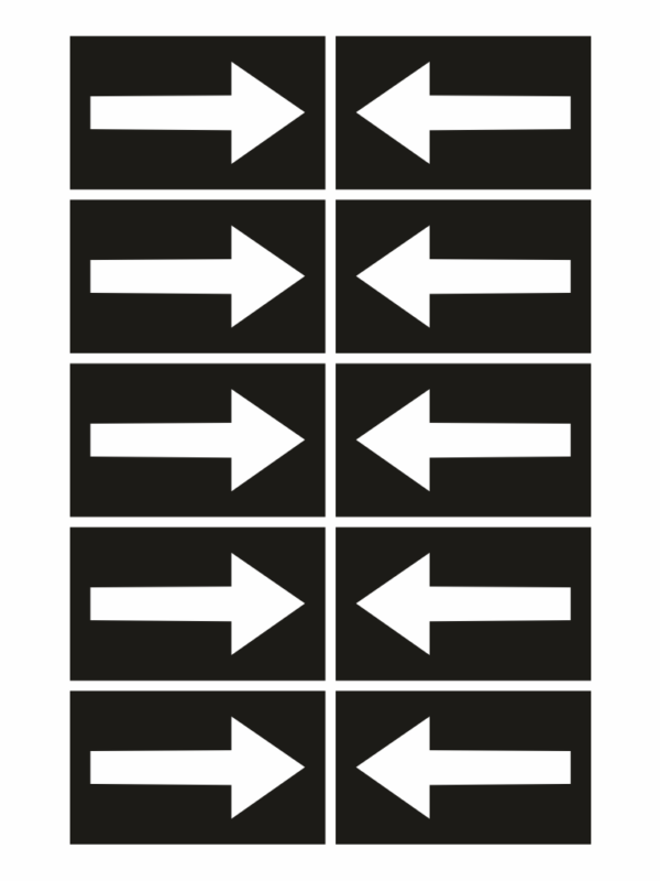 Grid of six black tiles with white arrows; left column arrows point right, right column arrows point left.