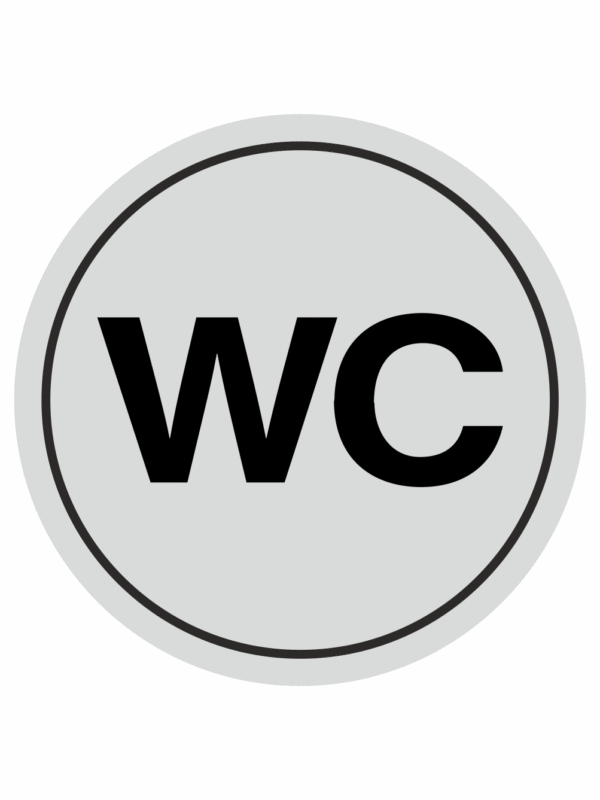 Značení budov, prostorů a vstupů - Označení místnosti (Piktogramy): WC (Stříbrná, Kruh)