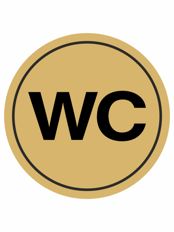 Značení budov, prostorů a vstupů - Označení místnosti (Piktogramy): WC (Zlatá, Kruh)