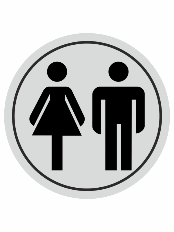 Značení budov, prostorů a vstupů - Označení místnosti (Piktogramy): WC Muži + Ženy (Stříbrná, Kruh)