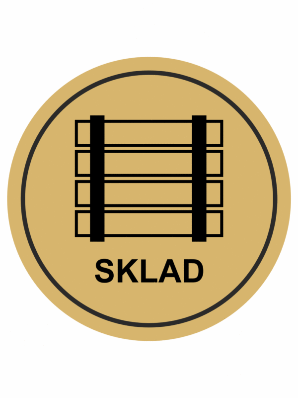 Značení budov, prostorů a vstupů - Označení místnosti (Piktogramy): Sklad (Zlatá, Kruh)