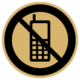 Značení budov, prostorů a vstupů - Označení místnosti (Piktogramy): Zákaz mobilních telefonů (Zlatá, Kruh)
