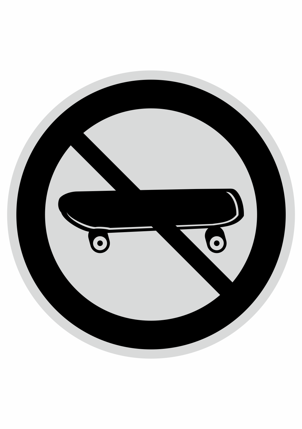 pict123 Značení budov, prostorů a vstupů - Označení místnosti (Piktogramy): Zákaz skateboardů (Stříbrná, Kruh)