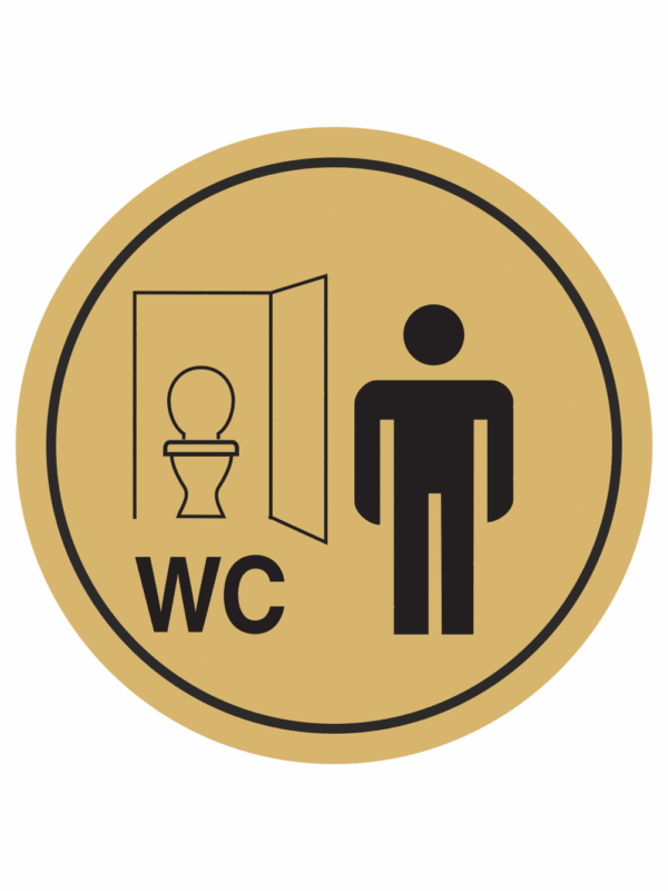 Značení budov, prostorů a vstupů - Označení místnosti (Piktogramy): WC Muži klozet (Zlatá, Kruh)