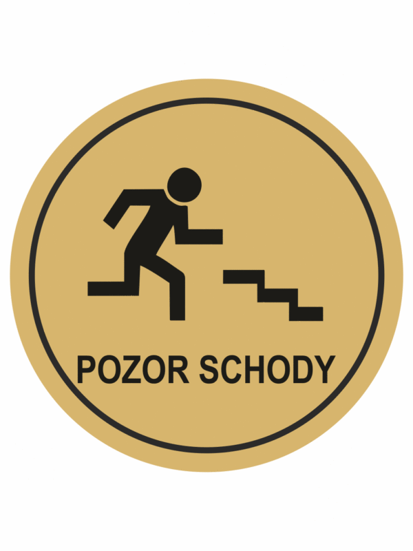 Značení budov, prostorů a vstupů - Označení místnosti (Piktogramy): Pozor schody (Zlatá, Kruh)