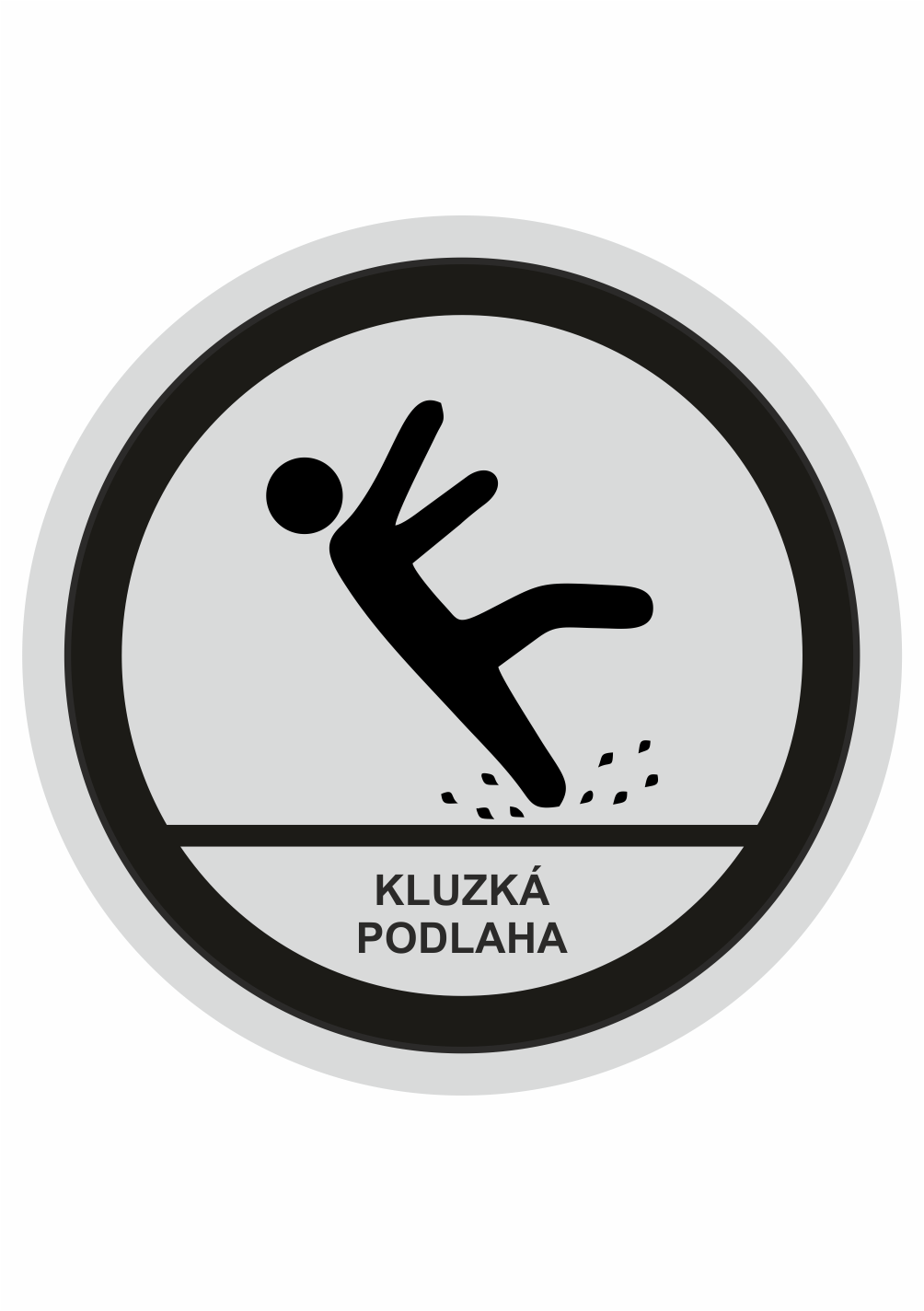pict157 Značení budov, prostorů a vstupů - Označení místnosti (Piktogramy): Kluzká podlaha (Stříbrná, Kruh)