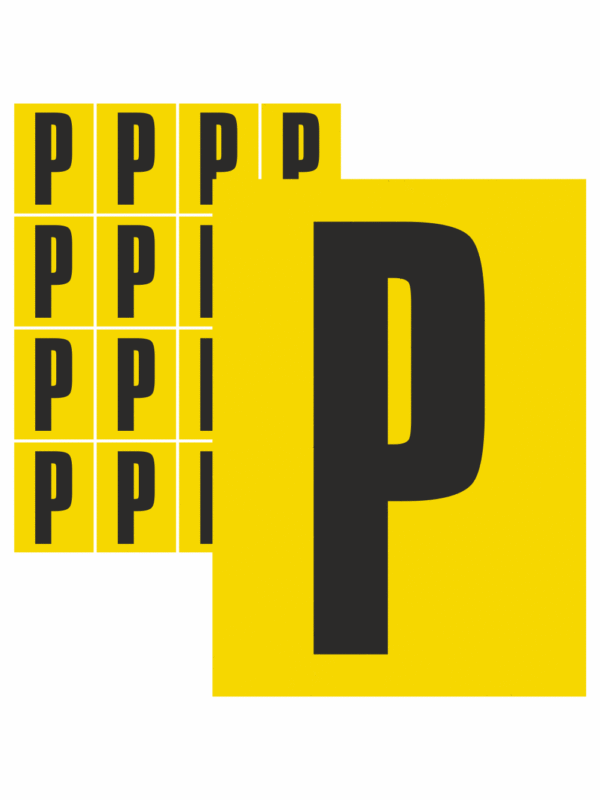 Čísla a písmena - Písmena na samolepicí fólii: P (Žlutý podklad)