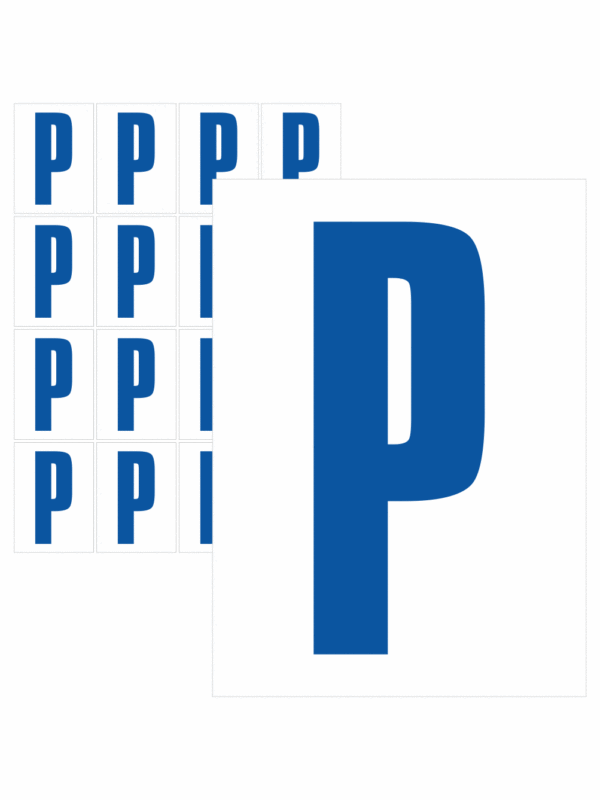 Čísla a písmena - Písmeno na samolepicí fólii PVC s bílým podkladem: P (Modré)