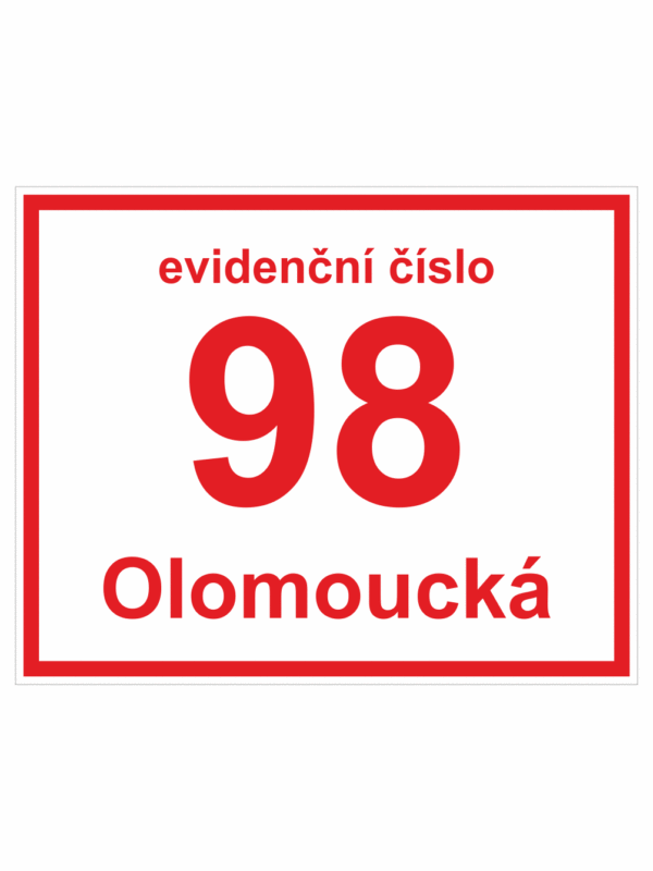 Značení budov - Značení ulic a domů: Evidenční číslo (Bílé s červeným písmem)