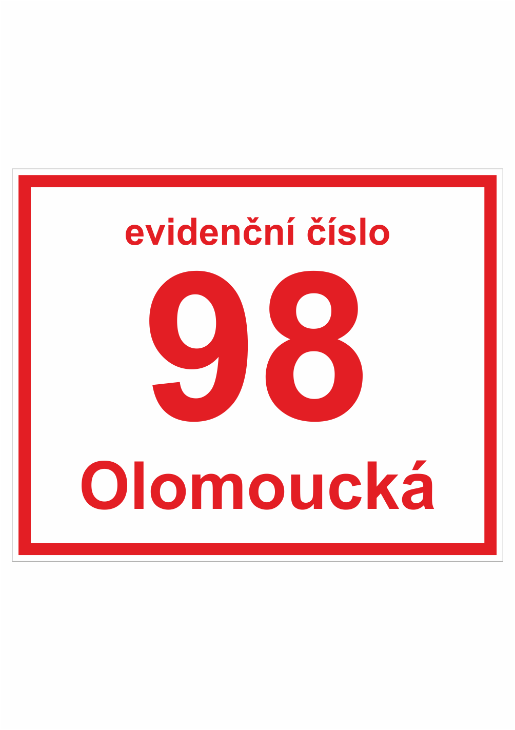 proevid Značení budov - Značení ulic a domů: Evidenční číslo (Bílé s červeným písmem)