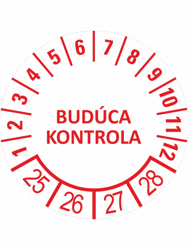 Kontrolné a kalibračné značení - Koliesko na 4 roky: Budúca kontrola 2025/26/27/28 (Červené)