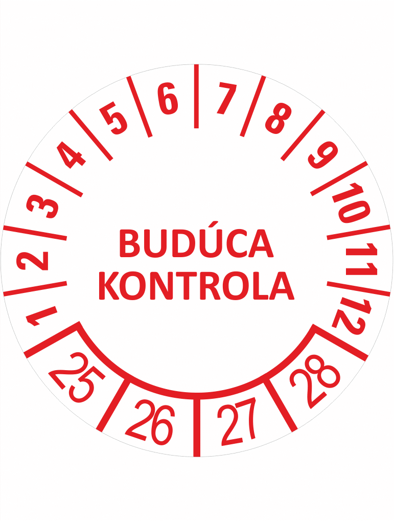 191942-25 Kontrolné a kalibračné značení - Koliesko na 4 roky: Budúca kontrola 2025/26/27/28 (Červené)