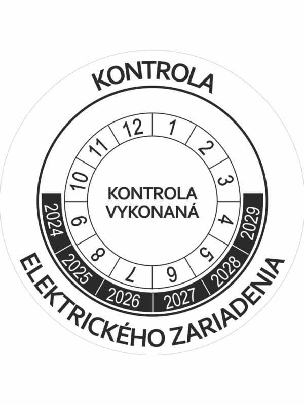 Kontrolné a kalibračné značení - Koliesko na 6 rokov: Kontrola elektrického zariadenia / Kontrola vykonaná 2024-2029 (Čierné)