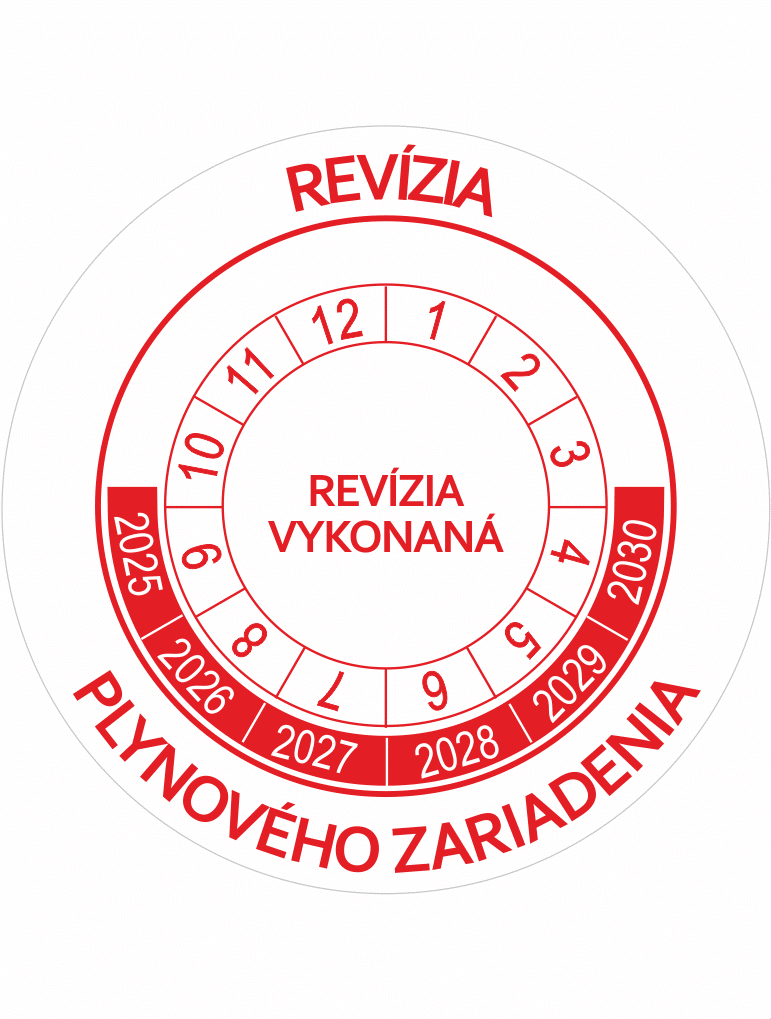 191960-25 Kontrolné a kalibračné značení - Koliesko na 6 rokov: Revízia plynového zariadenia / Revízia vykonaná 2025-2030