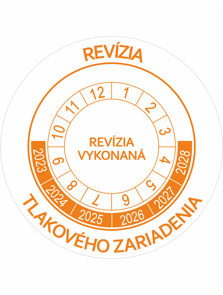 191961-23 Kontrolné a kalibračné značení - Koliesko na 6 rokov: Revízia tlakového zariadenia / Revízia vykonaná 2023-2028