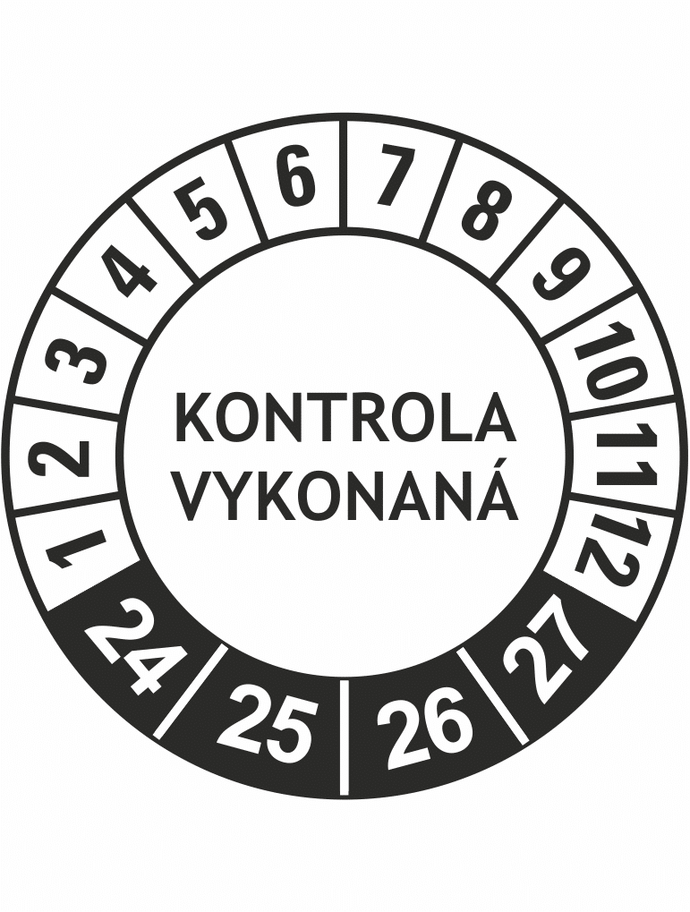 191967-24 Kontrolné a kalibračné značení - Koliesko na 4 roky: Kontrola vykonaná 2024/25/26/27 (Čierné)